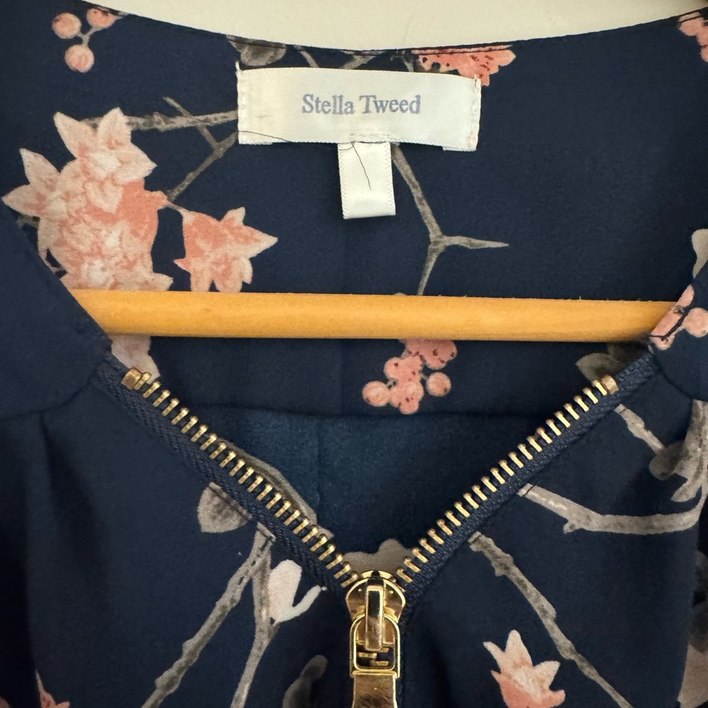 Stella Tweed Navy Floral Zip Front Tunic Top small - Picture 5 of 7